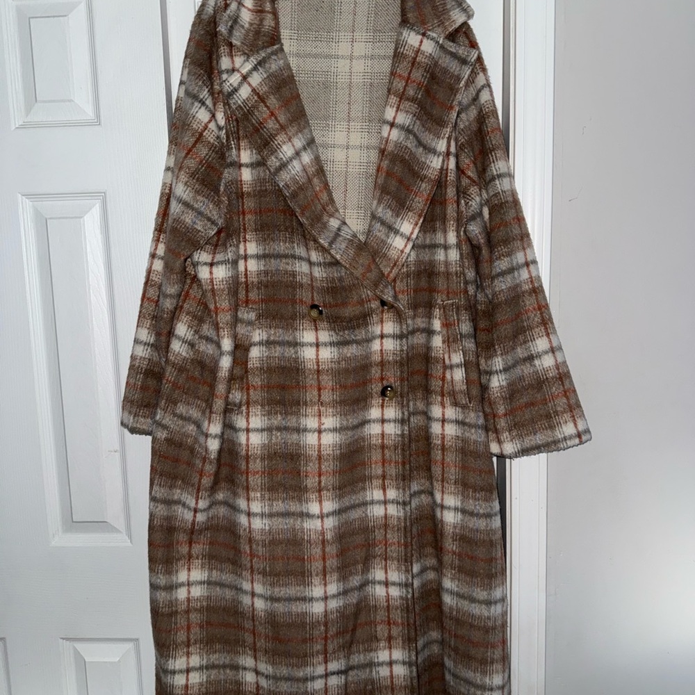 ARULA Brown and Cream Plaid Coat